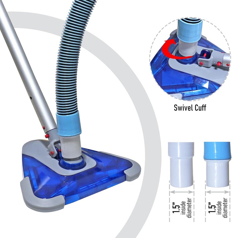 POOLWHALE Professional 1-1/2-Inch x 24-Feet Swimming Pool Vacuum Hoses with Swivel Cuff and Triangular Weighted Flex Vacuum Head, Perfect for Above Ground and Small Inground Pools - Image 4
